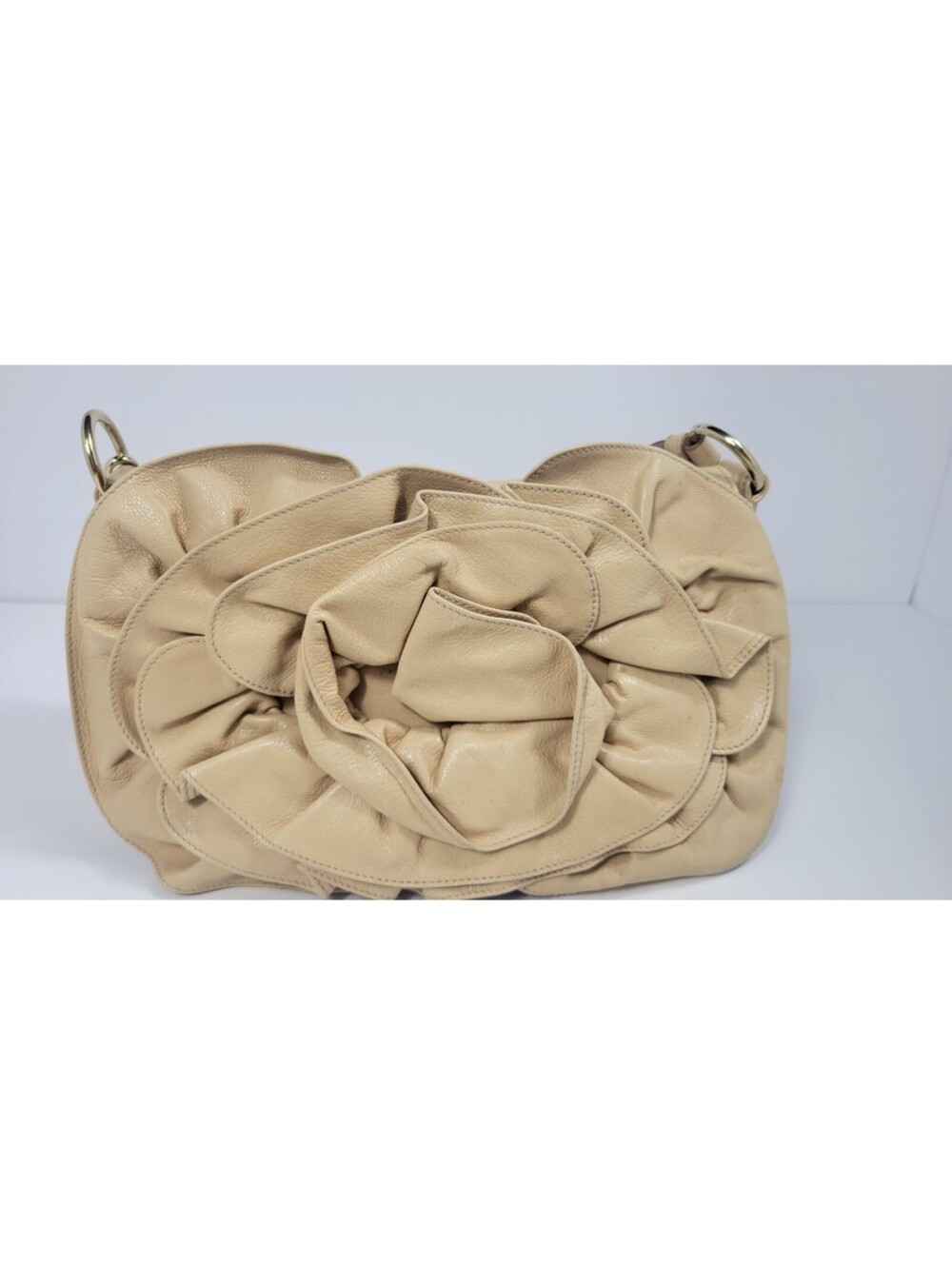 Vintage Yves Saint Laurent Rive Gauche Rosette Leather Shoulder Bag W Auth Card